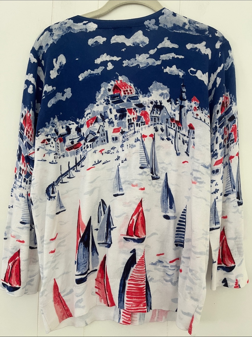 TALBOTS Sailboat Regatta Cotton Cardigan Size Large  Nautical - Picture 9 of 15